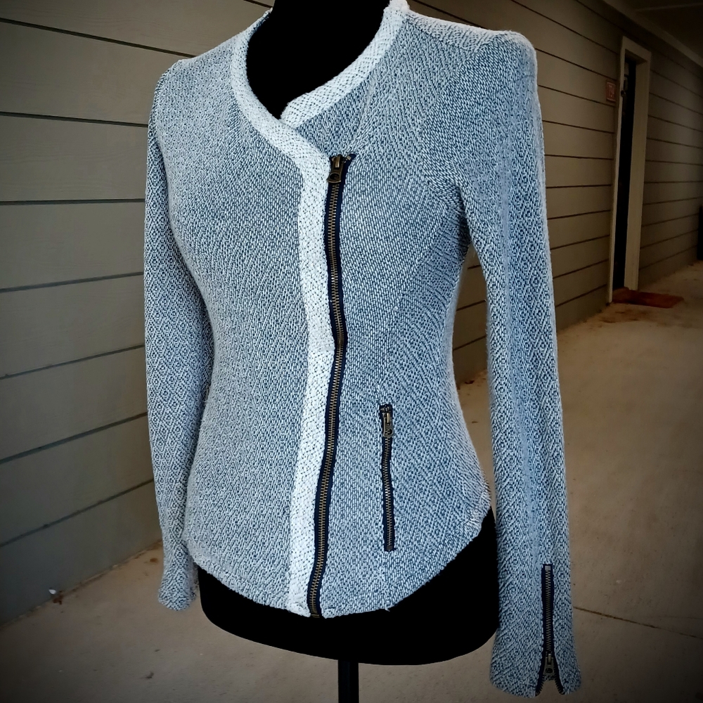 Lucky Brand Diamond Stitch Asymmetrical Zip Sweater Jacket